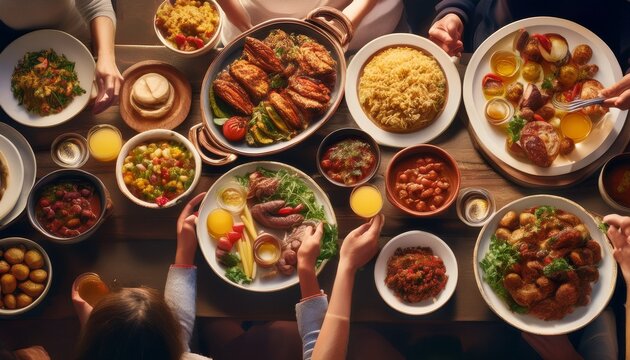 a community gathers for a potluck dinner sharing dishes from diverse cultural backgrounds celebrating the nation s melting pot identity