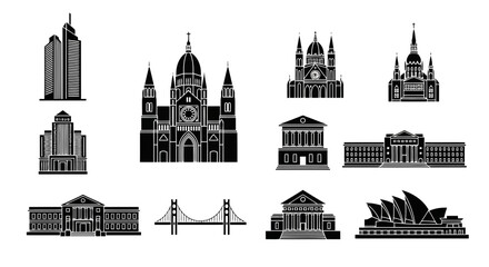 Obraz premium Different Types of Architecture Vector Illustration | Global Building Styles Collection