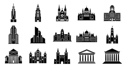 Fototapeta premium Different Types of Architecture Vector Illustration | Global Building Styles Collection