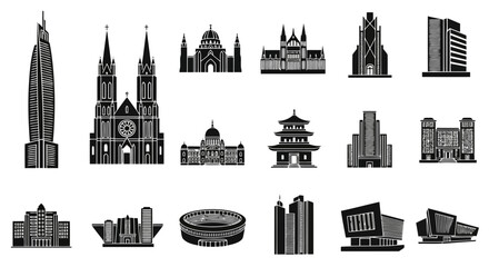 Naklejka premium Different Types of Architecture Vector Illustration | Global Building Styles Collection