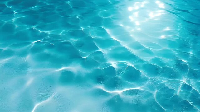 Therapy stress release treatment, health lifestyle. A closeup view of a swimming pool with clear blue water ripples reflecting the suns rays, creating a mesmerizing pattern of ripples on the surface.