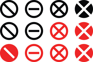 Black and red circular symbols with prohibition and warning indications Vector