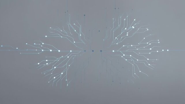 Luminous network of interconnected lines and dots against a muted background