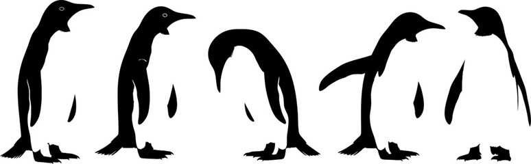 Four penguins in silhouette standing together on white background © Vecto_Pixels