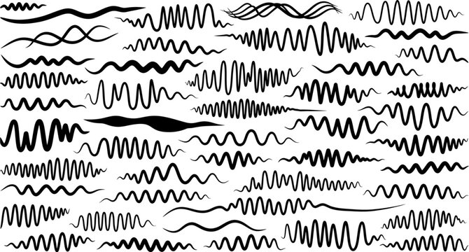 Collection of various wavy line patterns and shapes in silhouette