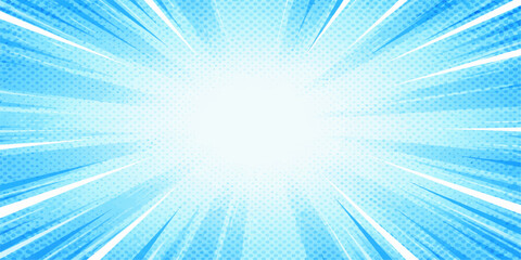 Abstract blue sunburst background with bright light rays and radial beams creating a glowing star burst pattern in a summer sky wallpaper illustration © RazuAhmed
