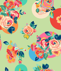 Obraz premium Tropical seamless pattern. Watercolor colorful leaves orchid. Rose and dots pattern. geometric leaves.