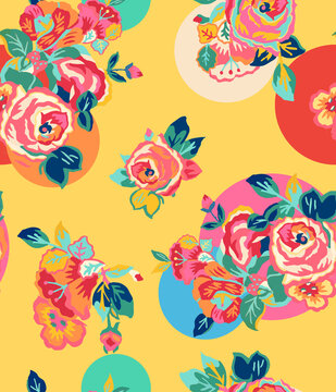 Tropical seamless pattern. Watercolor colorful leaves orchid. Rose and dots pattern. geometric leaves.