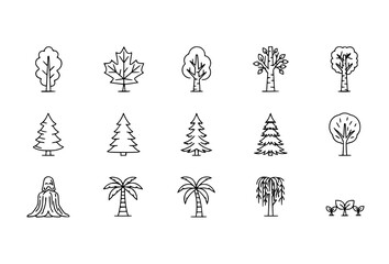 Tree and Forest Line Icon Collection of Deciduous and Coniferous Trees for Modern Design © MD TAJUDDIN