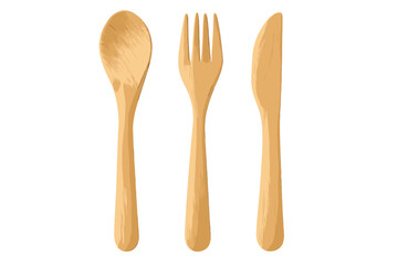 Wooden utensils on a plain background for kitchen use and dining needs