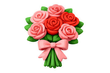 Fototapeta premium Colorful bouquet of roses made from clay arranged with green leaves