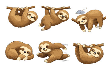 Sloths hanging from branches and moving around in a fun and playful © Smaev