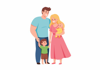 Obraz premium Happy Family with Children Standing Together.