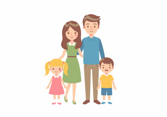 Obraz premium Happy Cartoon Family with Two Children.