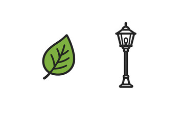 Obraz premium Leaf and street lamp positioned side by side in a simple design