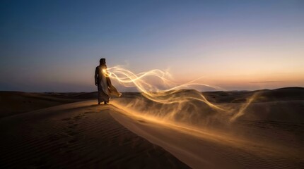 Channeling Flowing Golden Light Ribbons in the Desert