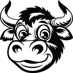 Fototapeta premium An endearing bull cartoon has a big smile showing its cheerful, whimsical character