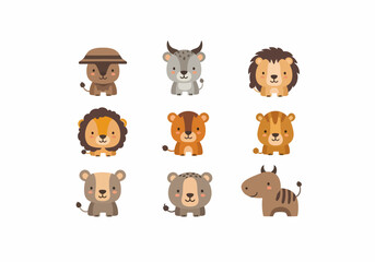 Fototapeta premium Cartoon Animal Faces Collection.