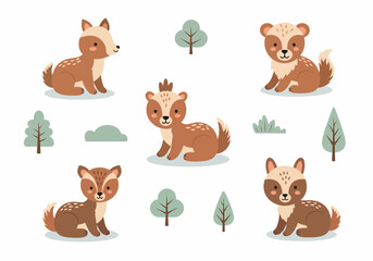 Cute Cartoon Foxes in Various Poses.