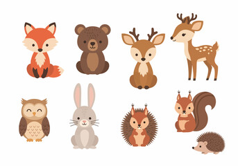 Obraz premium Collection of Cartoon Forest Animals Characters.