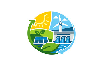 Obraz premium Concept of renewable energy featuring sun wind water and plants in a