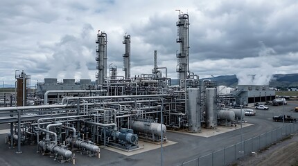 Obraz premium Modern Natural Gas Processing Plant with Cool Neutral Tones