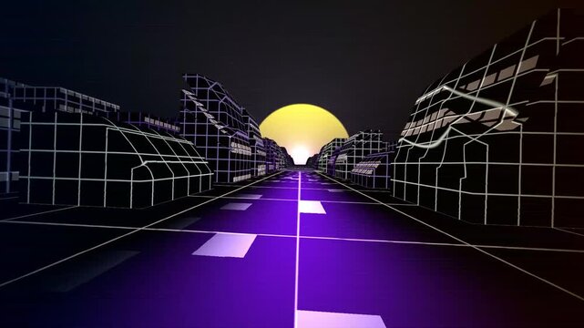 Cyber Grid Synthwave Retro Landscape Background Seamless Loop