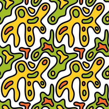 Colorful abstract raster seamless pattern with curved multicolored spots on a white background