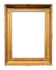 Fototapeta premium vertical old golden carved wide painting frame cutout on white background