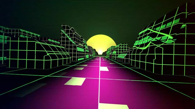 Cyber Grid Synthwave Retro Landscape Background Seamless Loop