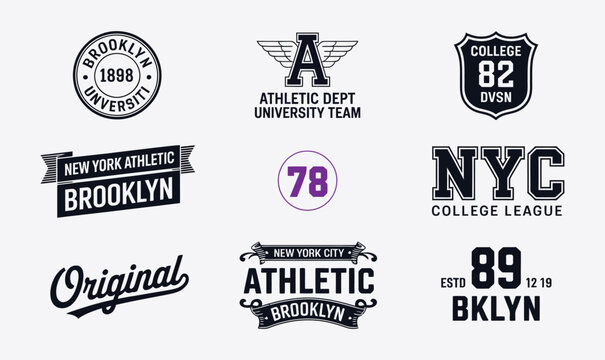 Vintage NYC Athletic and University Team Badge Collection with Brooklyn Original Collegiate Typography for Apparel and Sportswear Branding