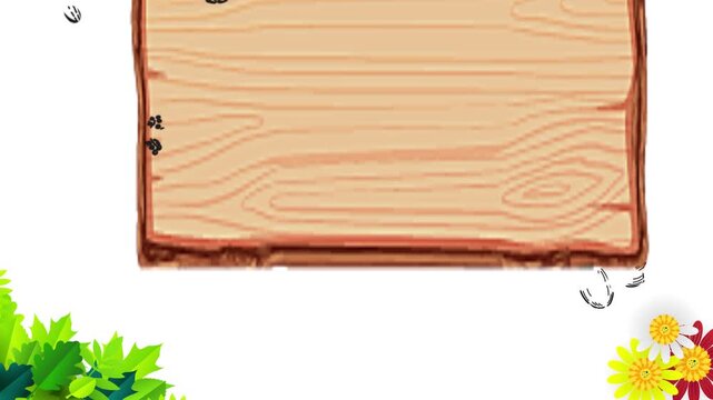 Spring Wooden Sign Background with Floral Corners