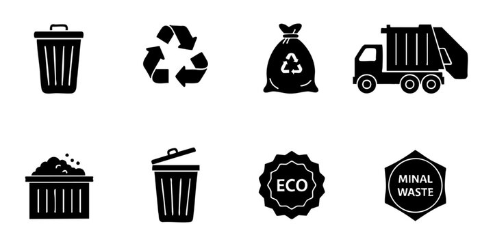Waste Management and Recycling Black Icons