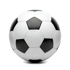 Naklejka premium A classic black and white soccer ball with a textured surface and pentagonal and hexagonal patches isolated on white background