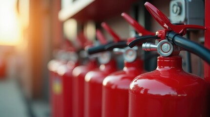 Close-up of a fire extinguisher showcasing safety equipment essential for fire prevention and emergency readiness in various settings. 
