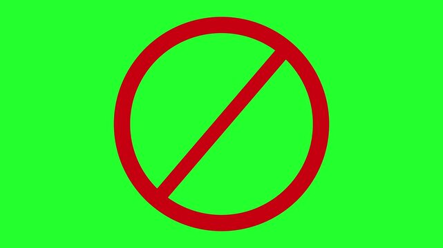 restricted no entry prohibited ban symbol of a red line striking through the centre of a red hollow empty circle for banned or forbidden actions road sign 4K animation with green screen chroma key  