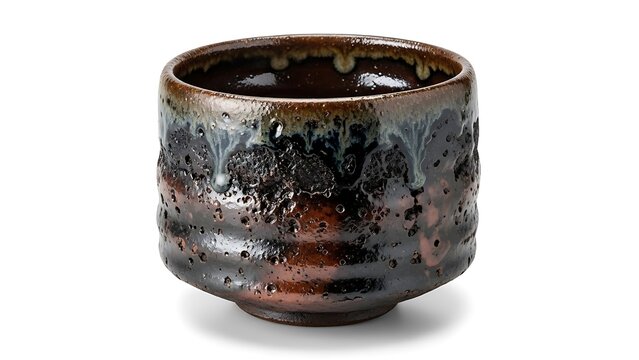 A beautifully crafted, rustic tea bowl showcasing a unique, earthy glaze.
