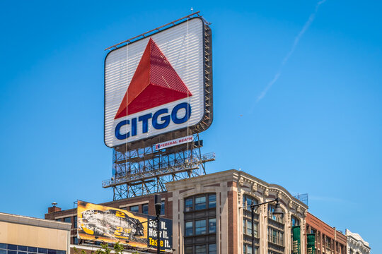 The famous landmark Citgo Sign high above Boston's Kenmore Square
