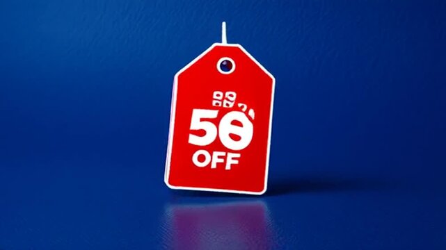 50 % discount tag animation with dark blue background