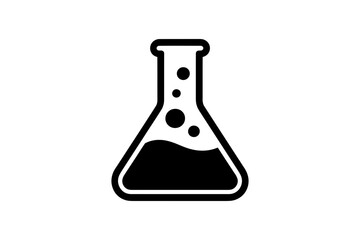 Flask chemical reaction with bubbles and liquid inside, simple black outline design for laboratory. featuring beaker, science, chemistry with © Jibongfx