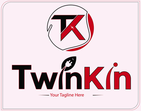 Loho design colour black & Read Twin Kin (TK) logo business logo design company brand kit logo design.Vector design.