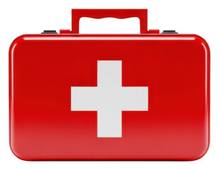 Obraz premium Red first aid kit png white cross png emergency medical png readiness symbol png isolated png transparent background image