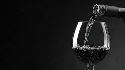 Pouring Clear Liquid into Elegant Wineglass on a Black Backdrop with Dramatic Lighting for Refreshment