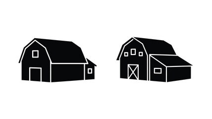 Two black barn illustrations with simple outlines a striking silhouette © Hiron
