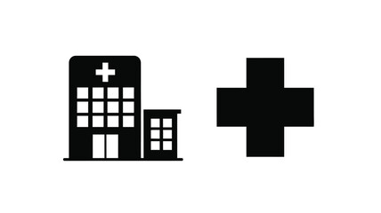 Obraz premium Hospital building and medical cross design in black silhouette