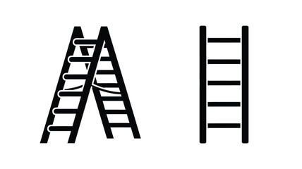 Two black ladders lean against each other a striking silhouette © Hiron