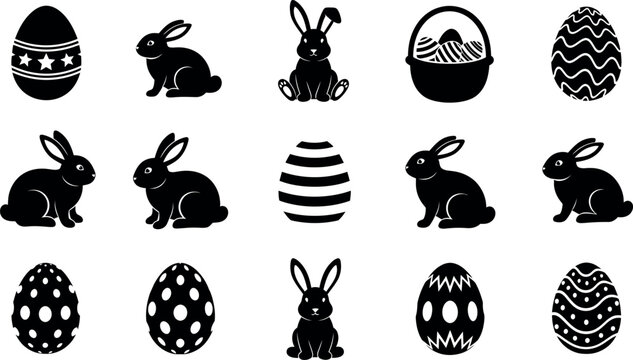 Easter eggs and bunny symbols for spring holiday decorations and celebrations