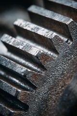 Macro Close-Up of Metal Gear Teeth with Reflective Highlights