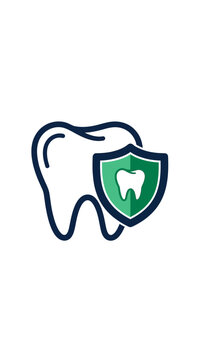 Dental Health Icon: Tooth Safeguarded By a Green Shield, Illustrative Health Concept
