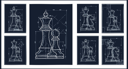 Chess Piece Engineering Blueprint and Technical Design Collection © rofikgraph24